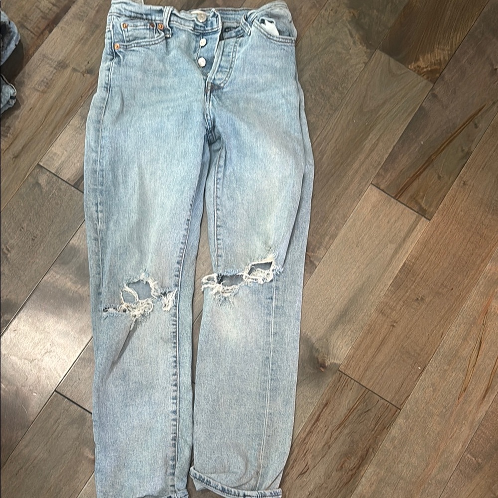 Levi's Blue Straight Leg Jeans with Vintage Distressing